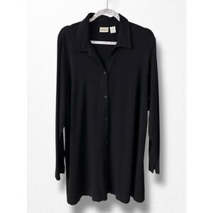 LL Bean Black Stretch Button Down Tunic Shirt, Size 1X